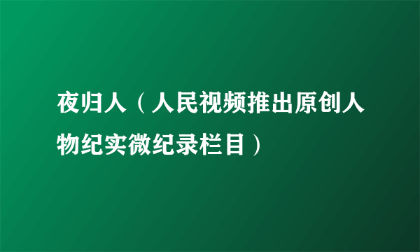 夜归人（人民视频推出原创人物纪实微纪录栏目）