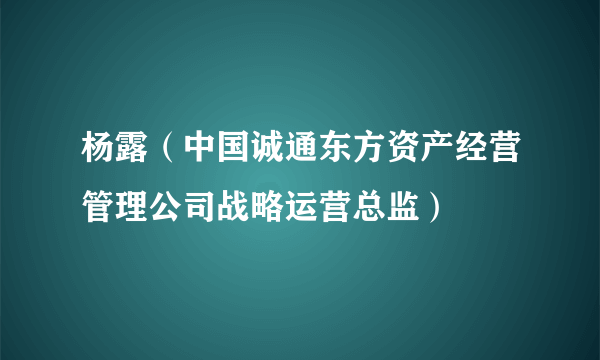 杨露（中国诚通东方资产经营管理公司战略运营总监）