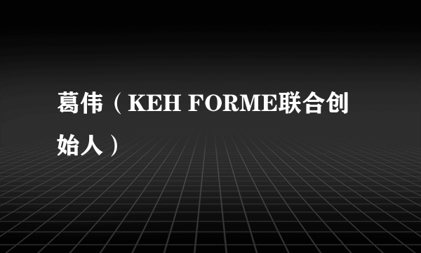 葛伟（KEH FORME联合创始人）