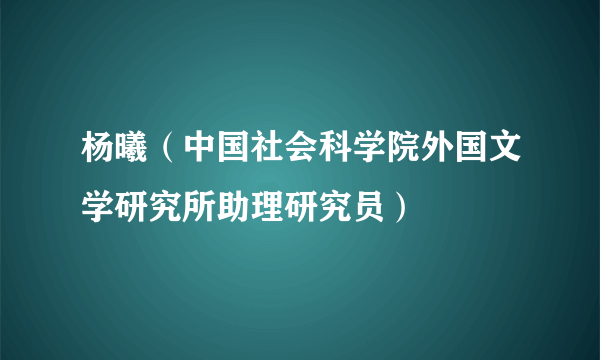 杨曦（中国社会科学院外国文学研究所助理研究员）