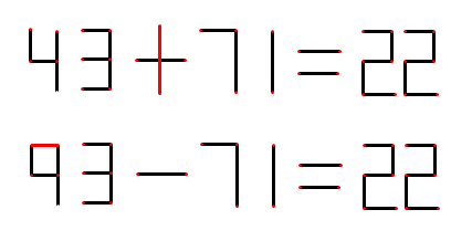 43＋71＝22怎样移动一根火柴使等式成立？