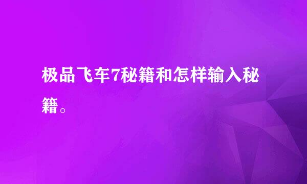 极品飞车7秘籍和怎样输入秘籍。