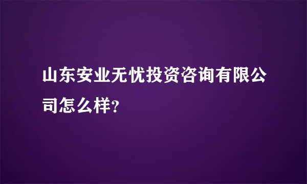 山东安业无忧投资咨询有限公司怎么样？