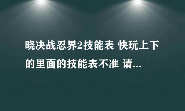 晓决战忍界2技能表 快玩上下的里面的技能表不准 请帮忙发一下卡卡西的技能表 拜托了