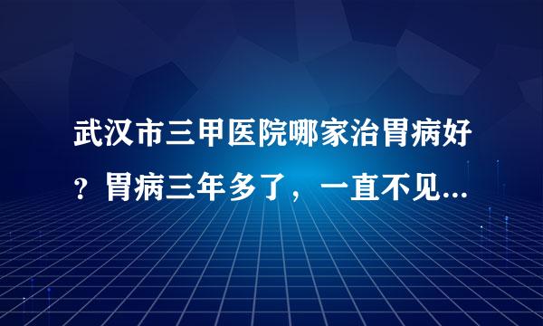 武汉市三甲医院哪家治胃病好？胃病三年多了，一直不见好，非常痛苦，大神们帮帮忙，跪谢！