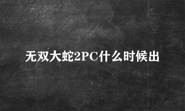 无双大蛇2PC什么时候出