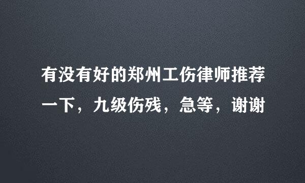 有没有好的郑州工伤律师推荐一下，九级伤残，急等，谢谢