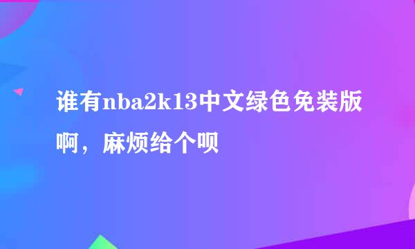 谁有nba2k13中文绿色免装版啊，麻烦给个呗