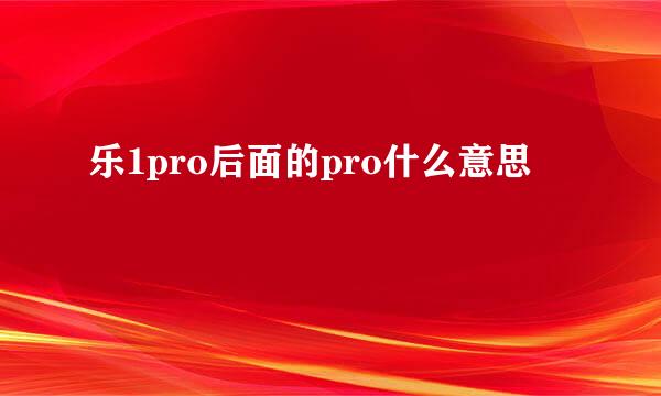 乐1pro后面的pro什么意思