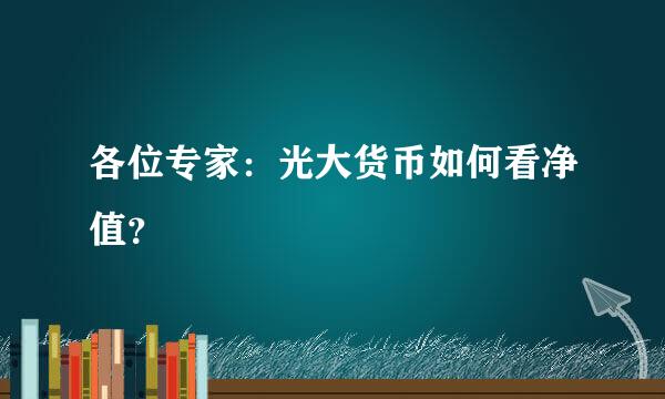 各位专家：光大货币如何看净值？