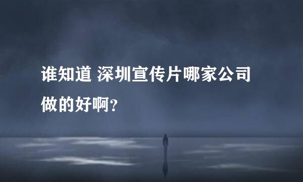 谁知道 深圳宣传片哪家公司做的好啊？