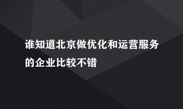 谁知道北京做优化和运营服务的企业比较不错