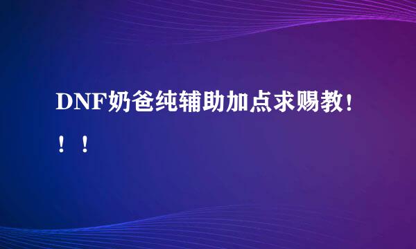 DNF奶爸纯辅助加点求赐教！！！