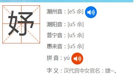 “妤”字用潮汕话怎么读？跟哪个字同音？