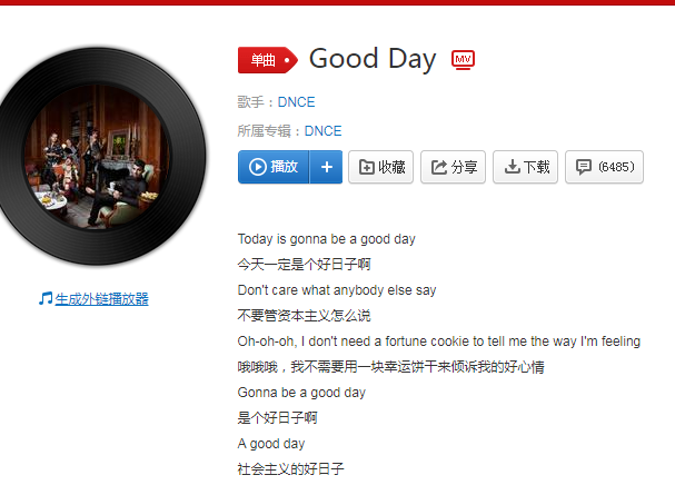 一首英文歌，歌词中有today 's gonna be a.goodday