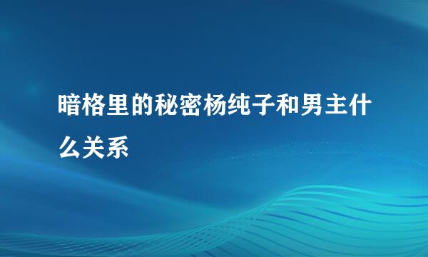 暗格里的秘密杨纯子和男主什么关系