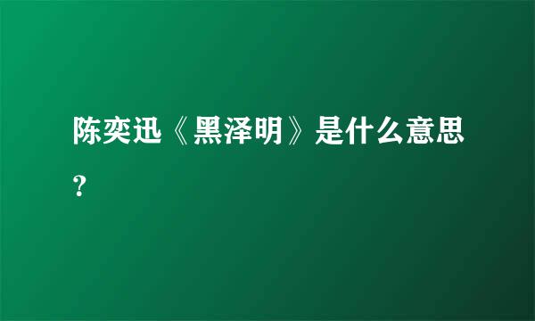 陈奕迅《黑泽明》是什么意思？