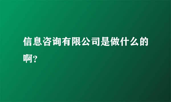 信息咨询有限公司是做什么的啊？