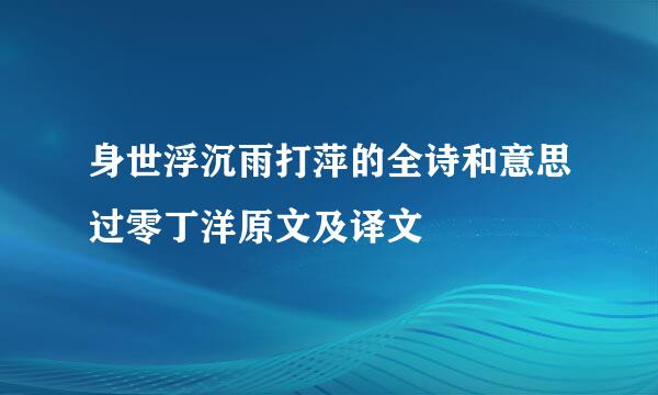 身世浮沉雨打萍的全诗和意思过零丁洋原文及译文