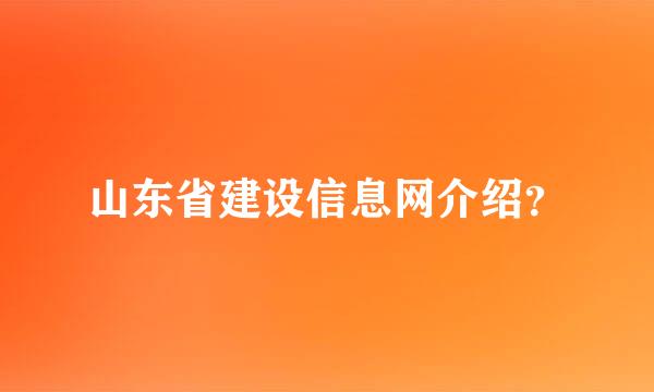 山东省建设信息网介绍？