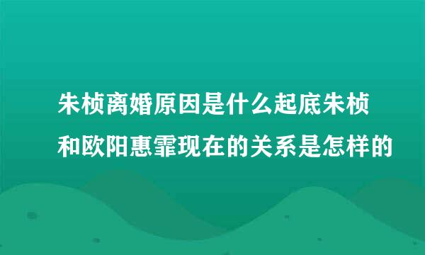 朱桢离婚原因是什么起底朱桢和欧阳惠霏现在的关系是怎样的