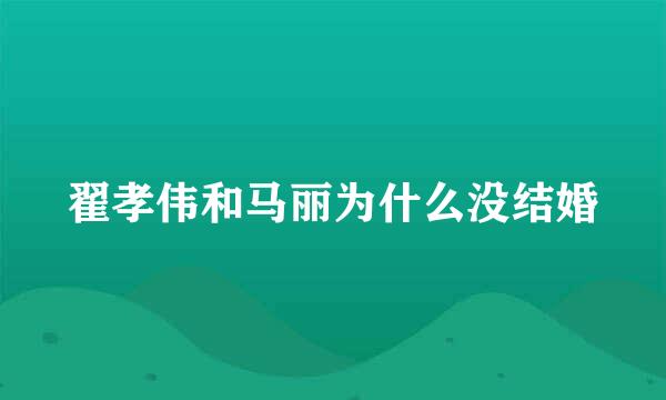 翟孝伟和马丽为什么没结婚