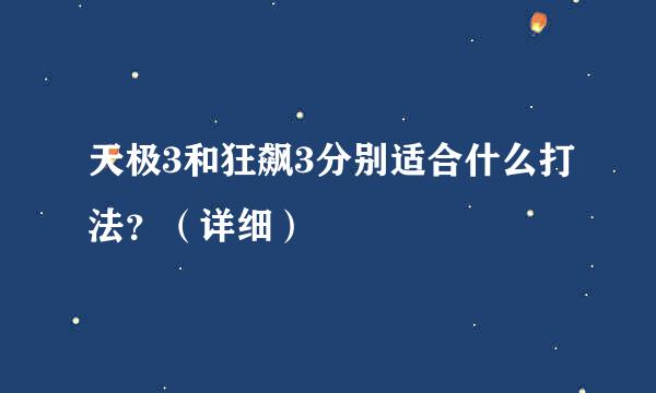 天极3和狂飙3分别适合什么打法？（详细）