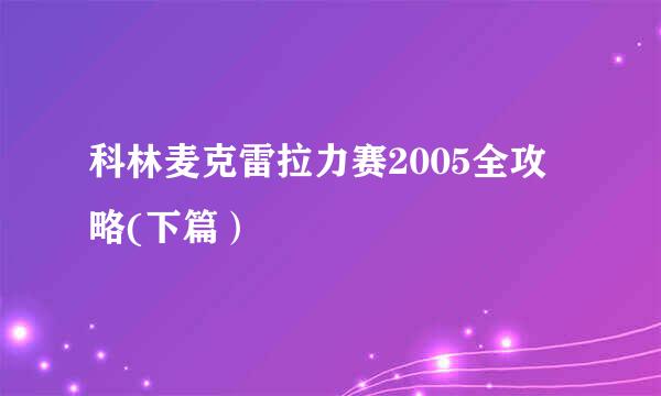 科林麦克雷拉力赛2005全攻略(下篇）