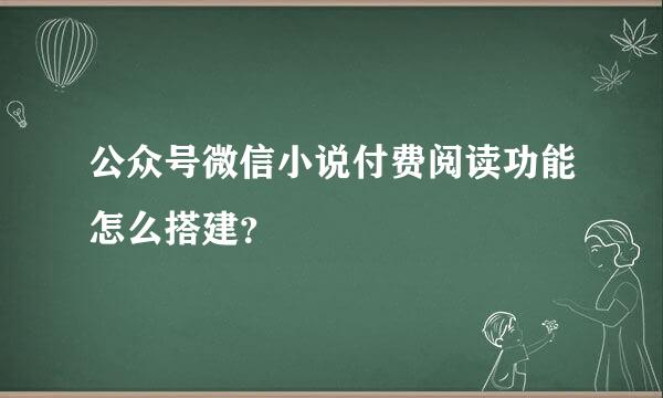 公众号微信小说付费阅读功能怎么搭建？