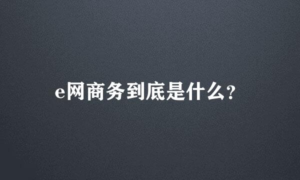 e网商务到底是什么？