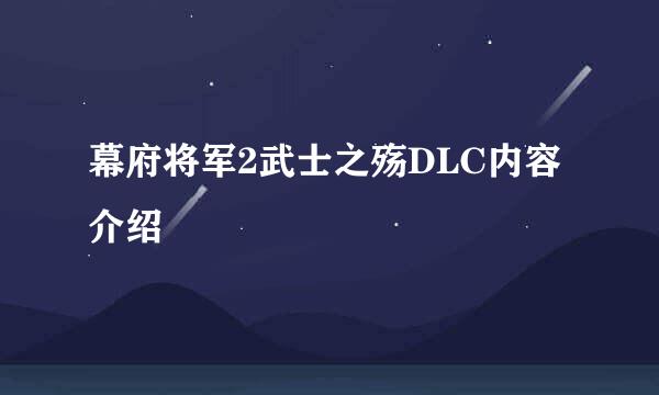 幕府将军2武士之殇DLC内容介绍