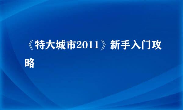 《特大城市2011》新手入门攻略