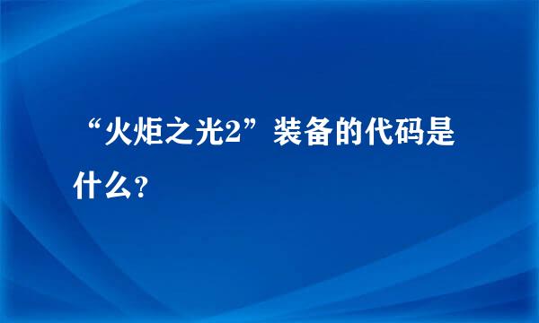 “火炬之光2”装备的代码是什么？