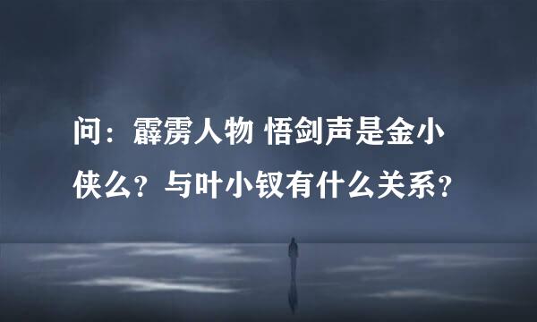 问：霹雳人物 悟剑声是金小侠么？与叶小钗有什么关系？