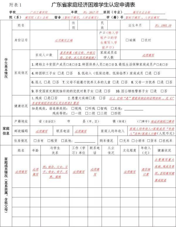 贫困生申请表格如何填写？