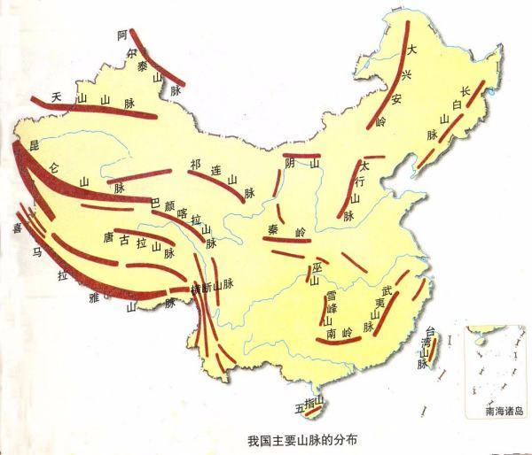 中国4大高原，4大盆地，3大平原，重要山脉谓的地理分布图