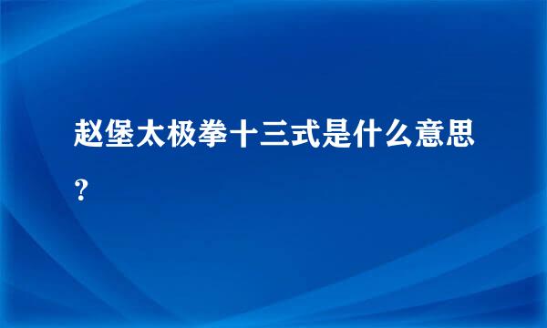 赵堡太极拳十三式是什么意思？