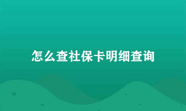 怎么查社保卡明细查询