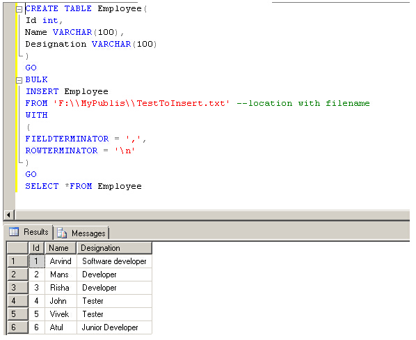 如何使用BULK INSERT将CSV或TXT文件导入到SQL Server中