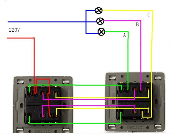 三来自开双控开关怎么接线