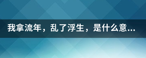 我拿流年，乱了浮生，是什么意思？