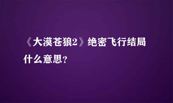 《大漠苍狼2》绝密飞行结局什么意思？