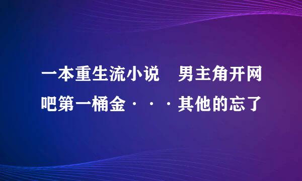 一本重生流小说 男主角开网吧第一桶金···其他的忘了