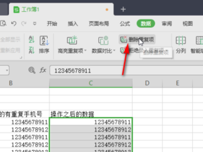 WPS表格中，如何删除重复项，只保留一个数据