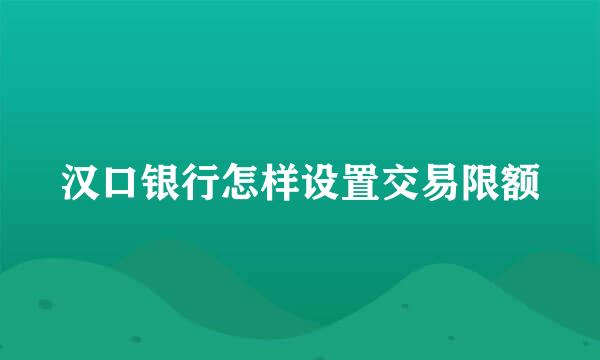 汉口银行怎样设置交易限额