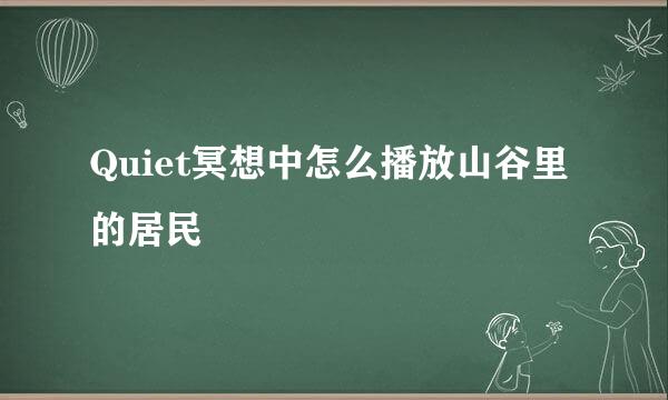 Quiet冥想中怎么播放山谷里的居民