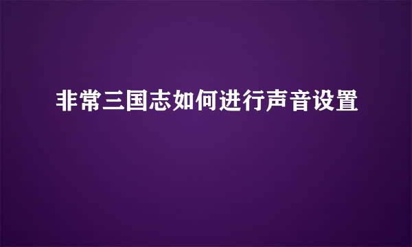 非常三国志如何进行声音设置