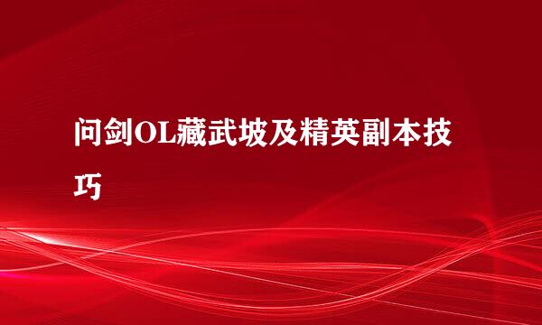 问剑OL藏武坡及精英副本技巧