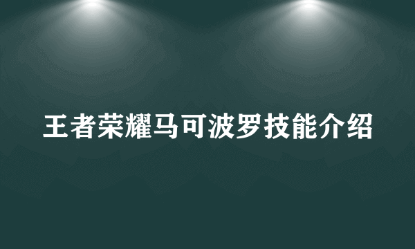 王者荣耀马可波罗技能介绍