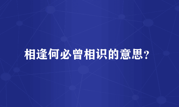 相逢何必曾相识的意思？